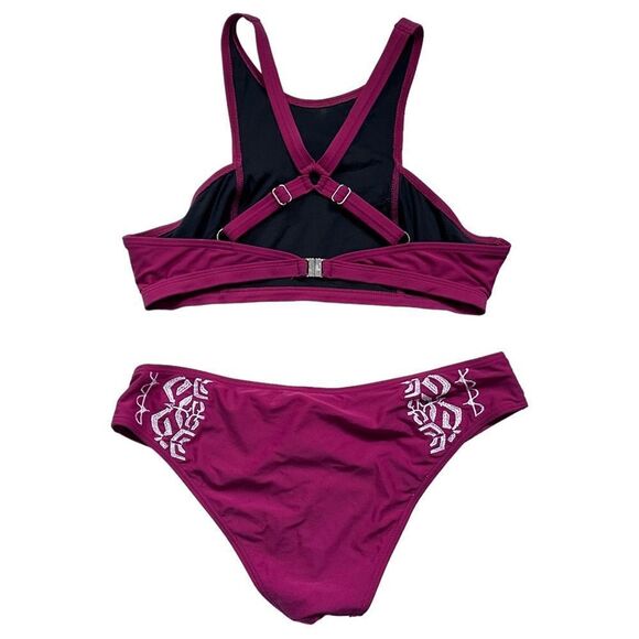 MINKPINK CORAL Red Racerback Embroidered Women's 2 piece bikini Size Medium​ - Picture 2 of 11